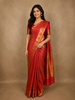 Rich Vermilion Red Floral Butta Zari Woven Design Pure Kanchipuram Silk Saree with Peacock Zari Border