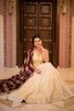 Champagne Gold Floral Beads and Mirror Embroidered Design Tissue Silk Lehenga with Contrast Stripes Dupatta