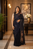 Deep Navy Blue Heavy Sequins Embroidered Design Georgette Party Wear Saree with Sequins Border