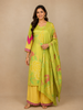 Lemon Green Floral Design Semi Silk Salwar Palazzo Suit