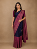 Dark Blue Floral Designed  Kanchipuram Silk Saree With Zari Border