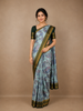 Sky Blue Floral Printed Chiffon Saree