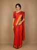 Red Checks Woven Pure Kanchipuram Silk Saree With Zari Border