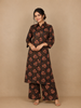 Black Floral Designed Cotton Straight Cut Salwar Suit