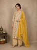Mustard Yellow Crepe Straight Cut Salwar Suit Adorned with Floral Prints, paired with Dupatta
