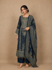 Navy Blue Floral Print Rayon Straight Cut Salwar Suit