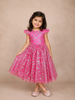 Pink Net Ball Gown Embellished with Floral Glitter Embroidery
