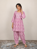 Pink Dhoti Pants with Floral Prints and Threadwork Peplum Top Salwar Suit