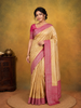Yellow Pure Kanchipuram Silk Saree with Floral Designs on the Body and with Contrast Border