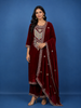 Dark Red Floral Designed Velvet Salwar Suit