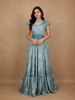 Blue Floral Designed Crepe Gown