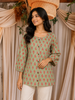 Pista Green Floral Printed Design Cotton Top