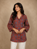Red Floral Design Cotton Top