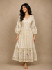 Beige Maxi Dress Adorned with Floral Prints