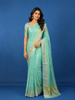 Sea Green Floral Design Semi Tissue Saree