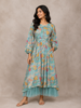 Turquoise Kurti Enhanced with Floral Prints and Sequins along with Waist Belt