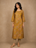 Mustard Yellow Cotton Kurti Top Adorned with Flower Prints, Without Dupatta