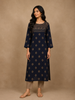 Navy Blue Cotton Kurti Top Adorned with Design Prints