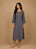 Dark Grey Cotton Kurti Top Adorned with Design Prints, Without Dupatta