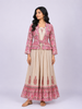 Light Brown Kurti Adorned with Floral prints paired with Full Sleeve Overcoat