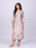 Rose Ebony Ombre Pattern Kurti Adorned with Floral Prints and Thread work