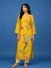 Yellow Crepe Kurti Top Adorned with Sequins and Floral Prints