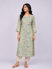Light Teal Green Cotton Kurti Top Adorned with Flower Design Prints without Dupatta
