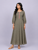 Olive Green Cotton Long Kurti Top Adorned with Flower Design without Dupatta