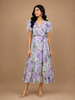 Purple Kurti Top Adorned with Floral and Ruffled Designs without Dupatta