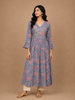 Dusty Blue Floral Printed Embroidered Georgette Kurti