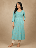 Cyan Blue Cotton Kurtis Adorned With Sequins and Embroidery with Floral Design without Dupatta