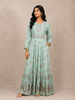 Teal Green Cotton Long Kurti Top Adorned with Flower Design without Dupatta