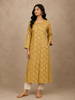 Yellow Ikat Design Cotton Kurti with Button Detailing