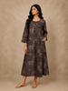 Brown Geometric and Floral Printed Cotton Straight Kurti