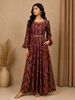 Burgundy Cotton Long Kurti Enhanced with Floral Prints
