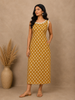 Mustard Ochre Yellow Floral Printed Design Cotton Kurti