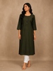 Bottle Green Solid Cotton Kurti With Button Detailing