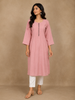 Onion Pink Solid Cotton Kurti With Button Detailing
