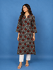 Black Floral Printed Cotton Kurti With Front Buttons