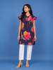 Deep Navy Blue Floral Design Cotton Kurti Top