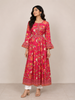 Pink Bell Sleeves Kurti Adorned with Floral Prints and Sequins