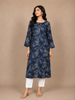 Dark Navy Blue Floral Printed Cotton Rayon Kurti