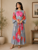 Grey Floral Designed Cotton Kurti