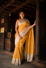 Sunshine Yellow Checked Woven Design Pure Kanchipuram Silk Saree with Contrast Zari Border