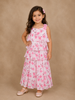 Light Pink Floral Printed Layered Ruffle Georgette Frock