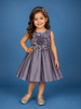 Dark Purple Metallic Shine Satin Party Frock With Oversized Glitter Floral Embellishment