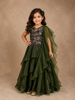Olive Green Net Lehenga Embellished with Sequins and 3D Flowers, Paired with Dupatta
