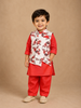 Scarlet Red Kurta Set with Floral Printed Waistcoat