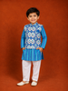 Blue Cotton Kurta with White Pants and Matching Overcoat