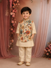 Cream Floral Embroidered Jacket Silk Kurta Set for Boys